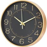Horloge murale ronde silencieuse de 254 cm sans tic - tac pour salon cuisine bureau (noir dor�)