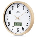 Horloge murale silencieuse calendrier num�rique lcd vintage date jour thermom�tre quartz analogique beige ...