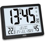 Horloge radio pilot�e num�rique murale � tr�s grands chiffres avec calendrier noir