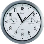Horloge - leshp - sans fil avec thermom�tre et hygrom�tre - gris - int�rieur - d�coration murale