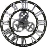 Horloge vintage murale - chiffres romains - bois - argent
