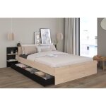 Horn lit adulte 140 x 190 / 200 cm - avec tiroir de rangement - d�cor ch�ne et noir ? parisot