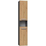 Horti - meuble salle de bain avec panier  linge - 31x30x174 cm - colonne rangement sdb
