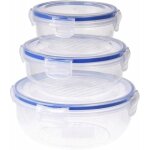 Excellent houseware 024000670 lot de 3 bo�tes de rangement avec couvercle � clip bleu / transparent
