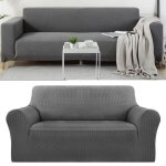 Housse de canapé - universel - 2 places - gris - tissu jacquard extensible - protection durable Housse de canapé - universel - 2 places - gris - tissu jacquard extensible - protection durable