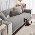 Housse de canap� en chenille � chevrons - vetobiol - antid�rapante - gris - 70x70 cm - lavable en machine ...