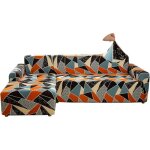Housse de canap dangle - jaotto - extensible - 2 pices - orange bleu - tissu durable