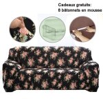 Housse de canap� extensible 3 places - leoclotho - noir - d�houssable - extensible - synth�tique