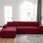 Housse de canap� imperm�able - motif jacquard � feuilles rouge vin - pour canap� 4 places (235 - 300 ...