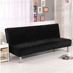 Housse de canap - lit elastique sans accoudoirs housse de clic clac couverture de couleur solide noir ...