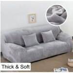 Housse de canap� de velours 3 places 190 - 230cm �lastique antipoussi�re souple �pais gris