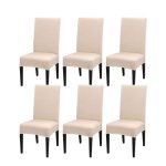 Housse de chaise extensible - virex� - lot de 6 - beige - lavable en machine - doux et extensible