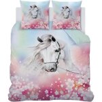Housse de couette 140x200 cheval animaux housse couette rose fleurs motif parure de lit 1 personne avec ...