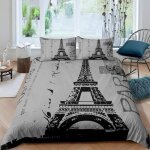 Housse de couette 140x200 cm grey paris parure de lit avec fermeture clair - 2 taies doreiller [1]
