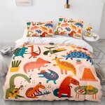 Housse de couette 140x200 enfant dinosaure parure de lit 1 personne en microfibre avec 2 taies doreiller ...