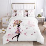 Housse de couette 160x200cm fille de fleur de papillon parure de lit avec 2 taies doreiller 65x65 cm ...