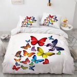 Housse de couette - gbc - 200x200cm - microfibre - papillon color� - 2 taies 65x65cm