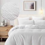 Housse de couette 200x230 cm avec 2 taie doreiller parure de lit plisse blanche avec fermeture clair ...