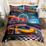 Housse de couette 200x200 cm course auto ? parure de lit enfant gar�on sports extr�mes voiture cool ensemble ...