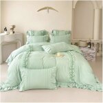 Housse couette 200x230cm feuille lotus + drap housse + 2 taies 48x74cm - parure lit volants romantique ...