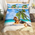 Housse de couette 220x240 + 2 x taie doreiller 65x65cm - imprime microfibre parure de lit adulte - chien ...