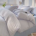 Housse de couette 220x240 bleu et blanc � carreaux vichy moderne parure de lit adulte 2 personnes 2 taies ...