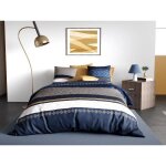 Alpes blanc - parure de lit kalypso bleue blanc ocre - housse de couette 220x240 + 2 taies 100% coton ...