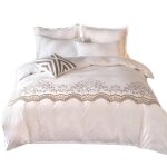 Housse de couette 220x240 cm - 1 parure de couette en dentelle + 2 taies doreiller 50x70 cm blanc