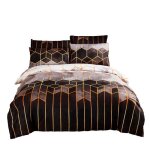 Parure de couette - housse de couette 220x240 cm microfibre - motif g�om�trique - gris brun - fermeture ...