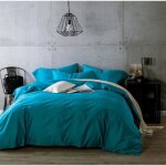 Housse de couette - parure de lit - turquoise - 220x240 cm - 100% coton - 2 taies doreillers