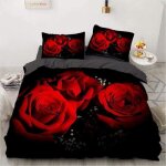 Housse de couette 220x240 cm roses parure de lit en fermeture �clair 2 taies doreiller [1143]