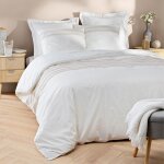 Housse de couette 220x240 cm + taies - fils teints brods blanche et naturel - blanc