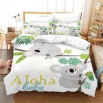 Housse de couette 220x240 enfant koala mignon imprime microfibre linge de lit avec 2 x taie doreiller ...
