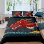 Housse de couette 220x240 personnalit du dragon rouge imprime microfibre parure de lit 2 x taie doreiller ...