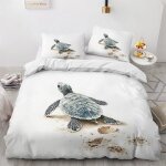 Housse de couette 220x240 tortue parure de lit motif tortue de mer imprime en microfibre 2 taies doreiller ...