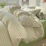 Housse de couette 220x240 vert et blanc � carreaux vichy moderne parure de lit adulte 2 personnes 2 taies ...