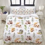 Housse de couette 220x240cm - parure de lit avec en microfibre lapins renard cureuil hrisson dans lherbe ...