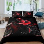Housse de couette 220x240cm - rouge et noir - motif moto moderne - d�coration de chambre