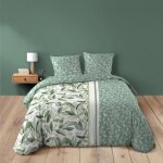 Douceur dint�rieur - housse de couette eleonore 240 x 220 cm 100% coton vert + 2 taies 63x63