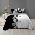 Housse de couette 240 x 220 cm + 2 taies ? 100 % coton 57 fils ? stormi noir & blanc