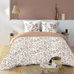 Housse de couette 240x220 cm maiwen mocha 100% coton 57 fils ? motif v�g�tal + 2 taies