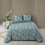 Housse de couette 240 x 220 cm morgane bleu ? 100% coton 57 fils ? motif v�g�tal ? 2 taies incluses