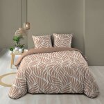 Housse de couette 240 x 220 cm morgane mocha ? 100% coton 57 fils + 2 taies ? motif v�g�tal boutons - ...
