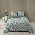 Housse de couette morgane 240 x 220 cm sauge - 100% coton 57 fils 2 taies fermeture pressions