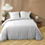 Housse de couette 240 x 220 cm microfibre lav�e liam blanc - 2 taies (boutons pression)