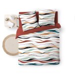 Housse de couette 240 x 220 cm polycoton 52 fils + 2 taies vagueline rouge
