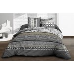 Housse de couette - le linge de jules - feuillage gris - pur coton 57 fils / cm2 - 240x260 + 2 taies ...