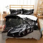 Housse de couette - 240x260 cm - 2 taies 65x65 cm - microfibre - voiture de sport Housse de couette - 240x260 cm - 2 taies 65x65 cm - microfibre - voiture de sport