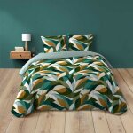 Housse de couette 260x240 cm 100% coton 42 fils motif swan vert + 2 taies (queen / king)