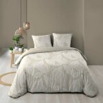 Housse de couette amanda 260x240 cm 100% coton 57 fils motif feuillage naturel + 2 taies